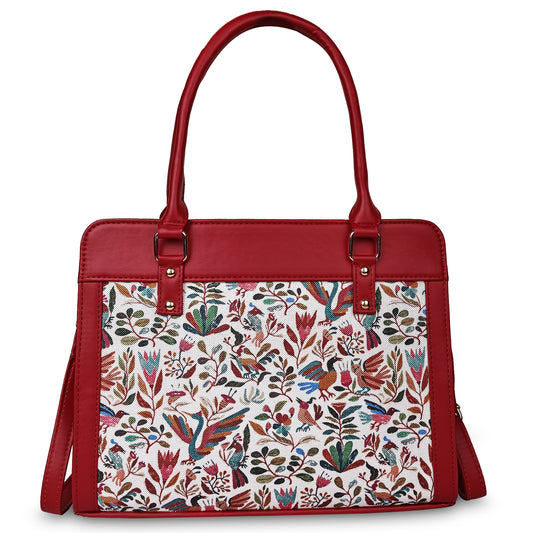 NatureNest Maroon Satchel with PU Leather Trim