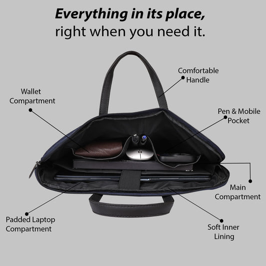 Urban Denim Laptop Bag with Black PU Leather Trim