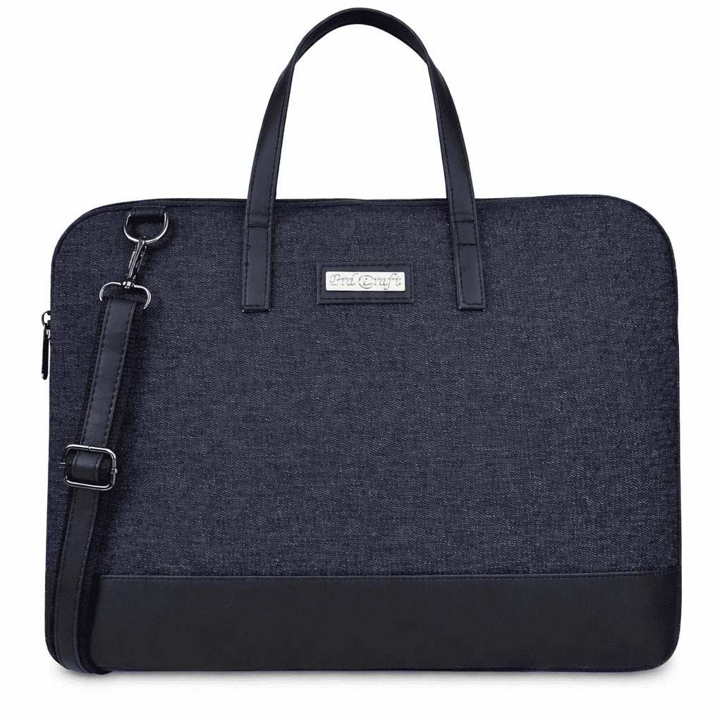 Urban Denim Laptop Bag with Black PU Leather Trim