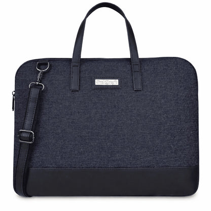 Urban Denim Laptop Bag with Black PU Leather Trim