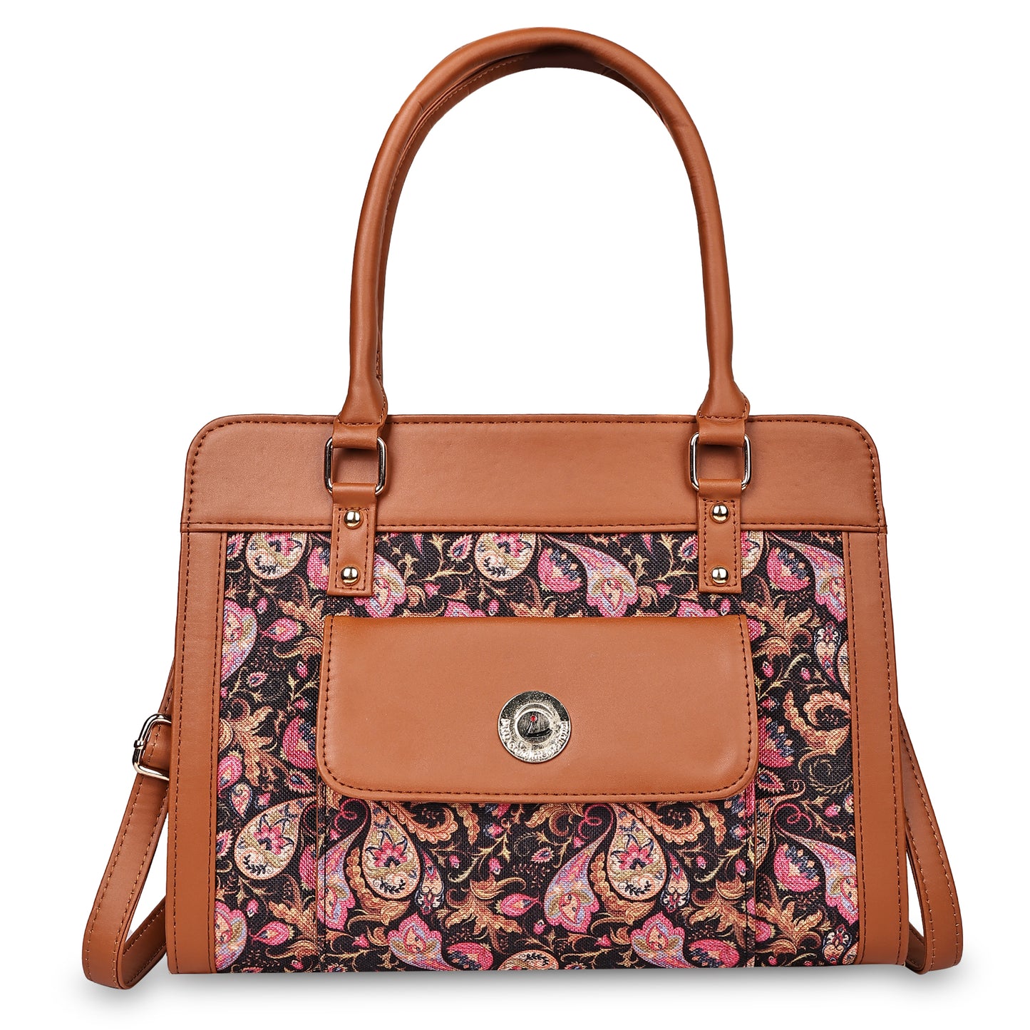 Tan FloraLeaf Satchel with Paisley Print  Handbag