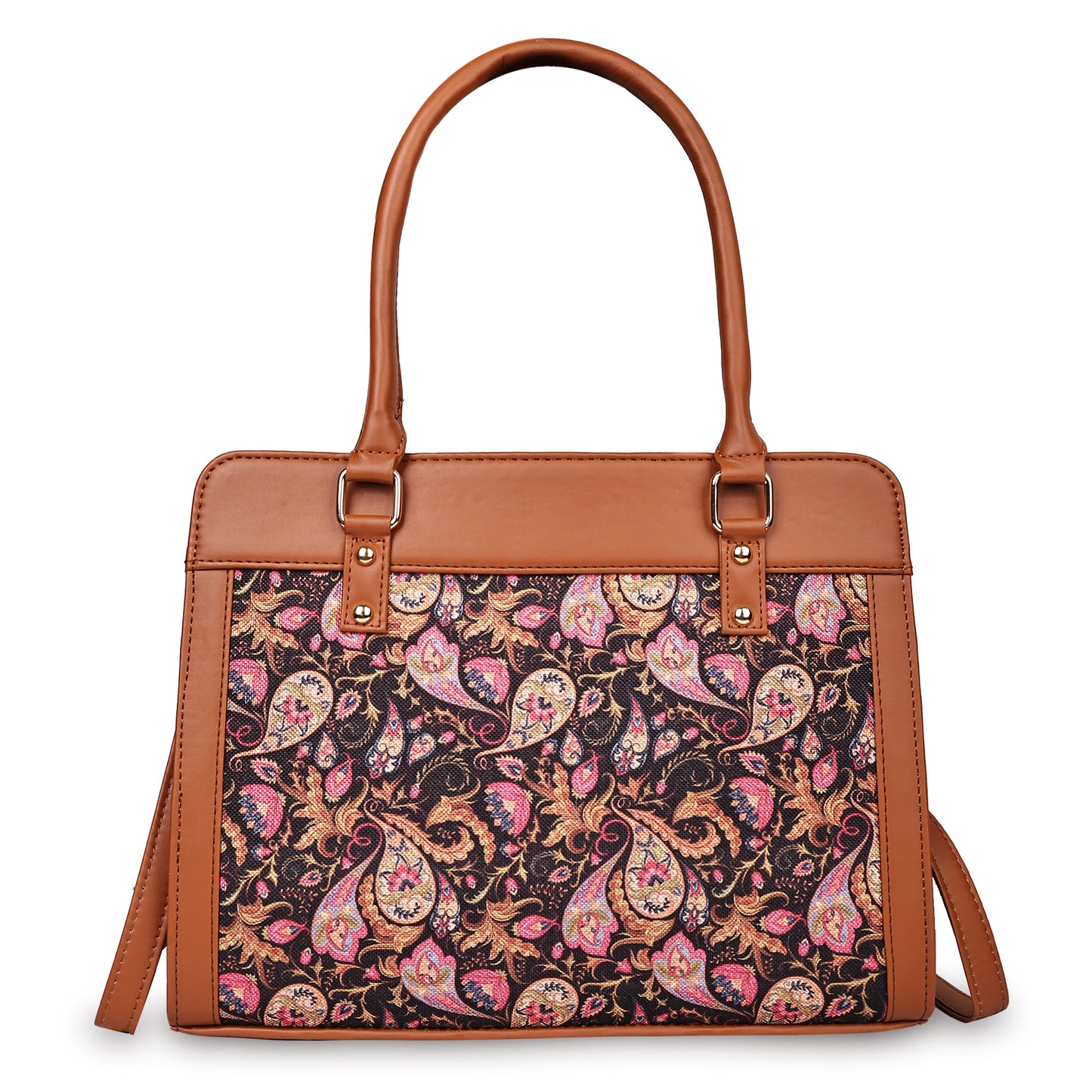 Tan FloraLeaf Satchel with Paisley Print  Handbag