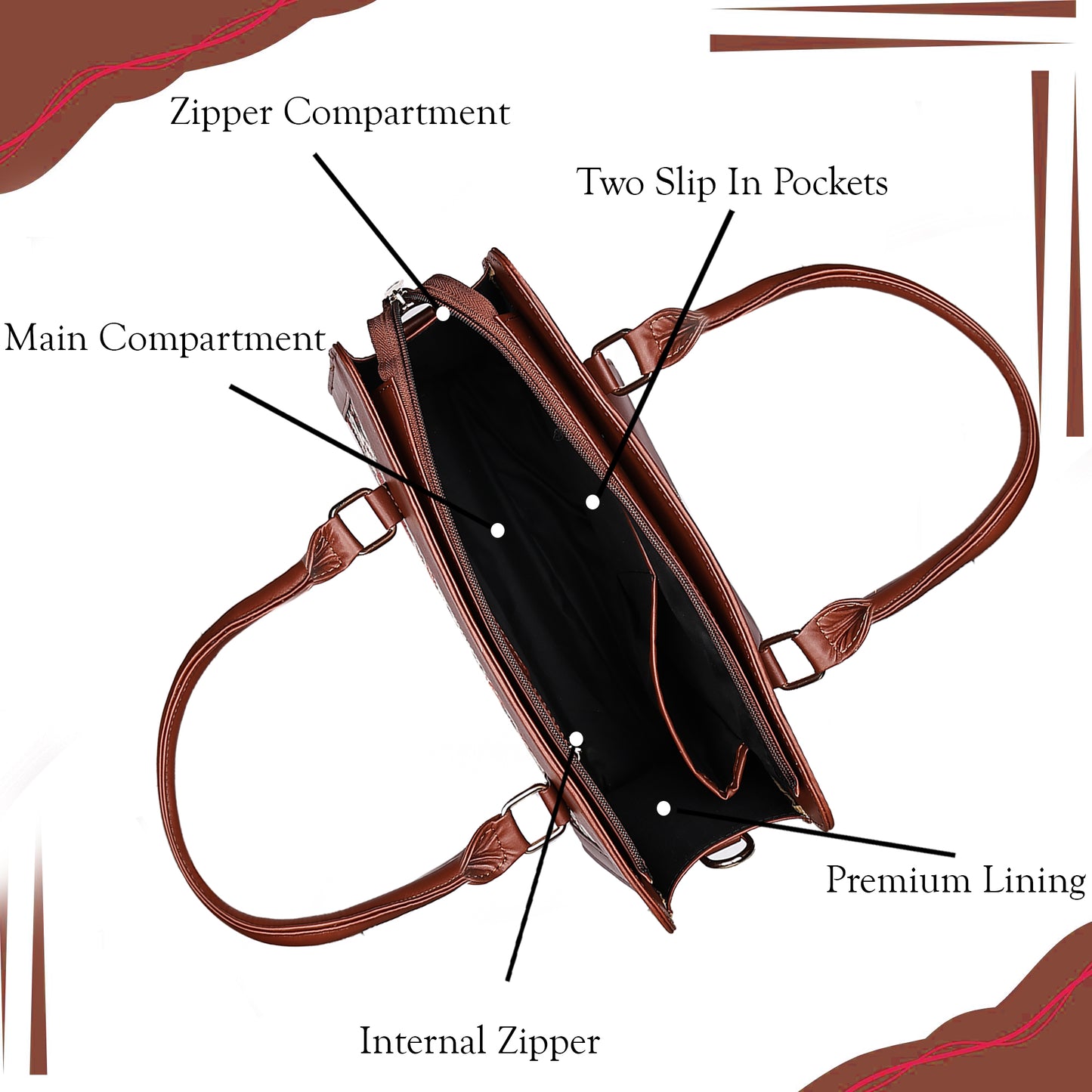 Brown Mandala Garden Satchel with PU Leather Trim