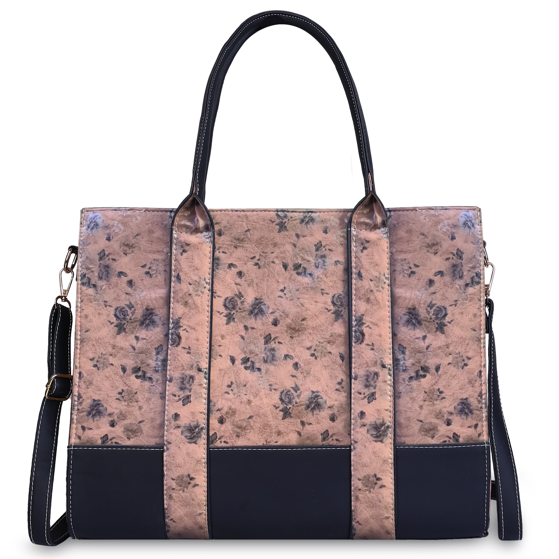 Floral laptop tote bag for women with padded laptop compartment