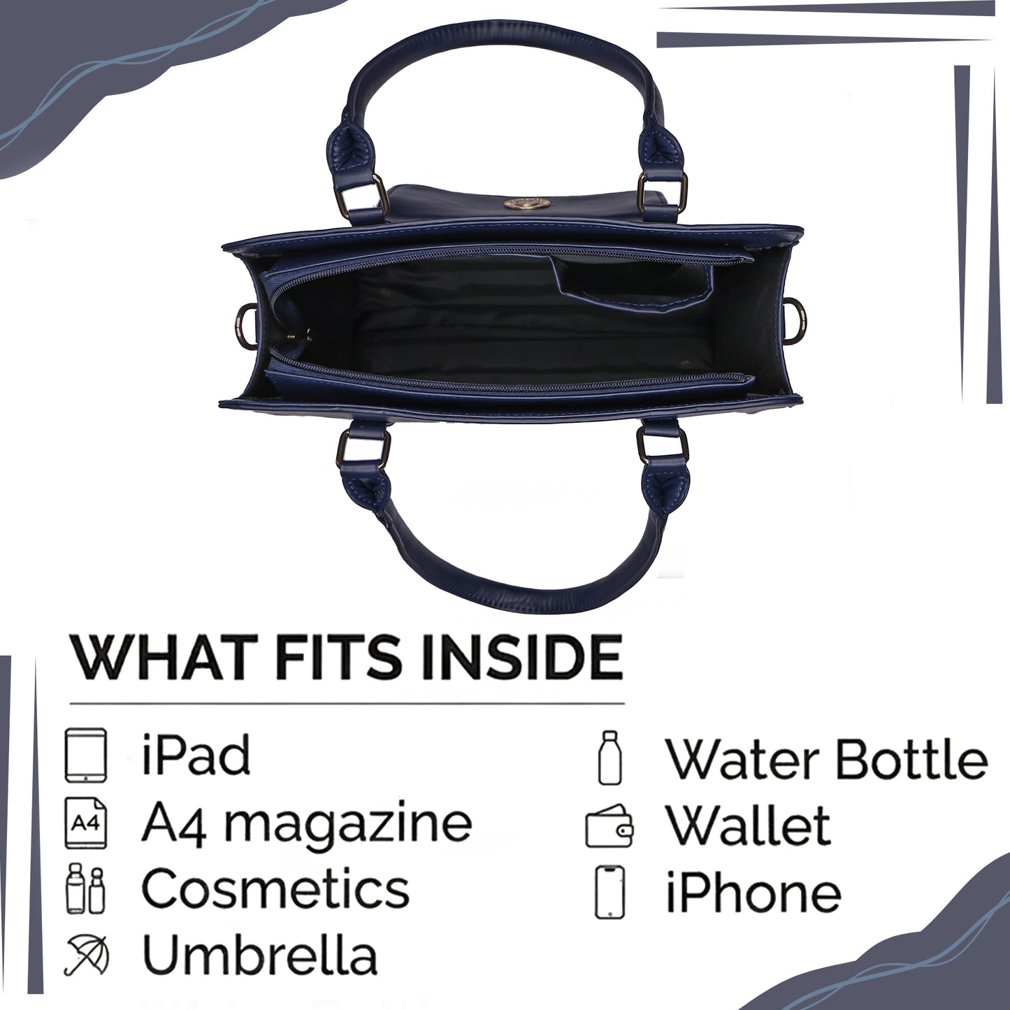Blue Tapestry Satchel with PU Leather Trim