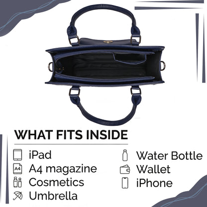 Blue Tapestry Satchel with PU Leather Trim