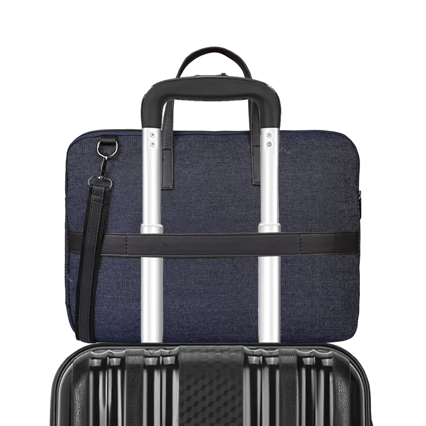 Urban Denim Laptop Bag with Black PU Leather Trim
