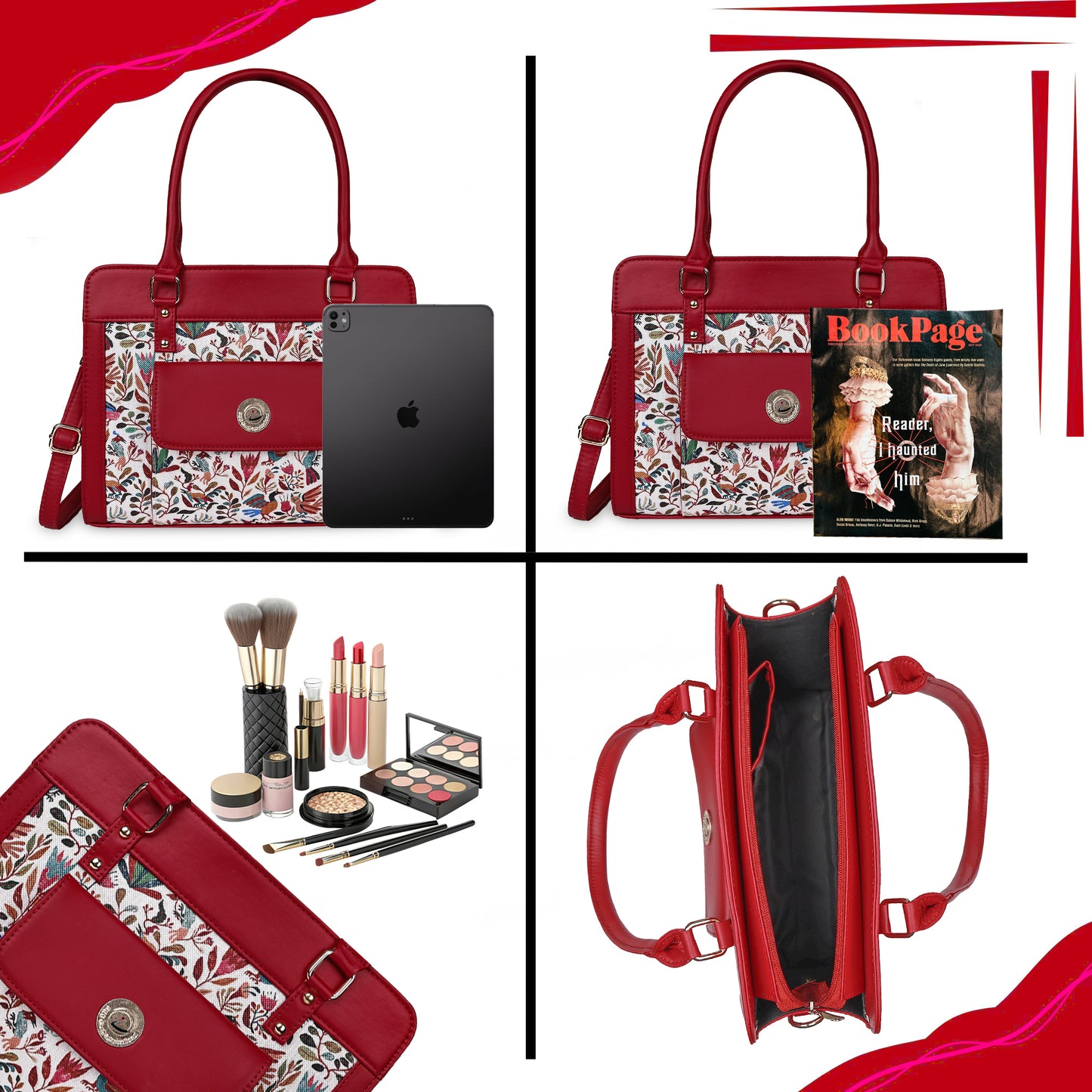NatureNest Maroon Satchel with PU Leather Trim