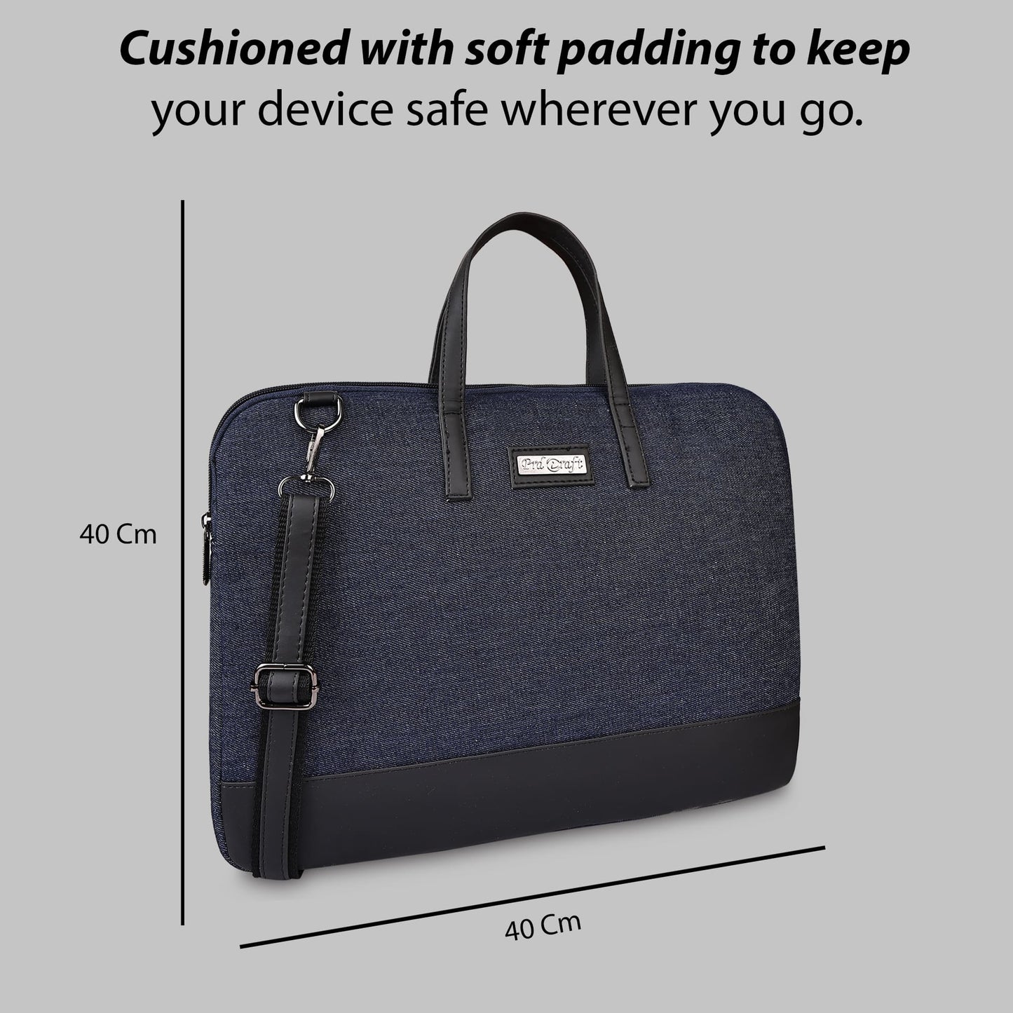 Urban Denim Laptop Bag with Black PU Leather Trim