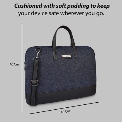 Urban Denim Laptop Bag with Black PU Leather Trim
