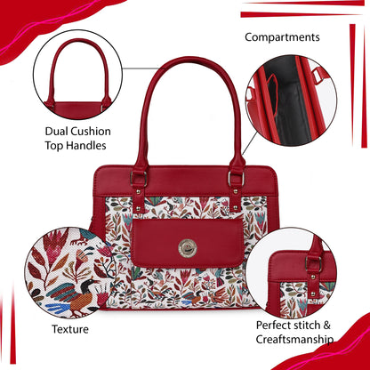 NatureNest Maroon Satchel with PU Leather Trim