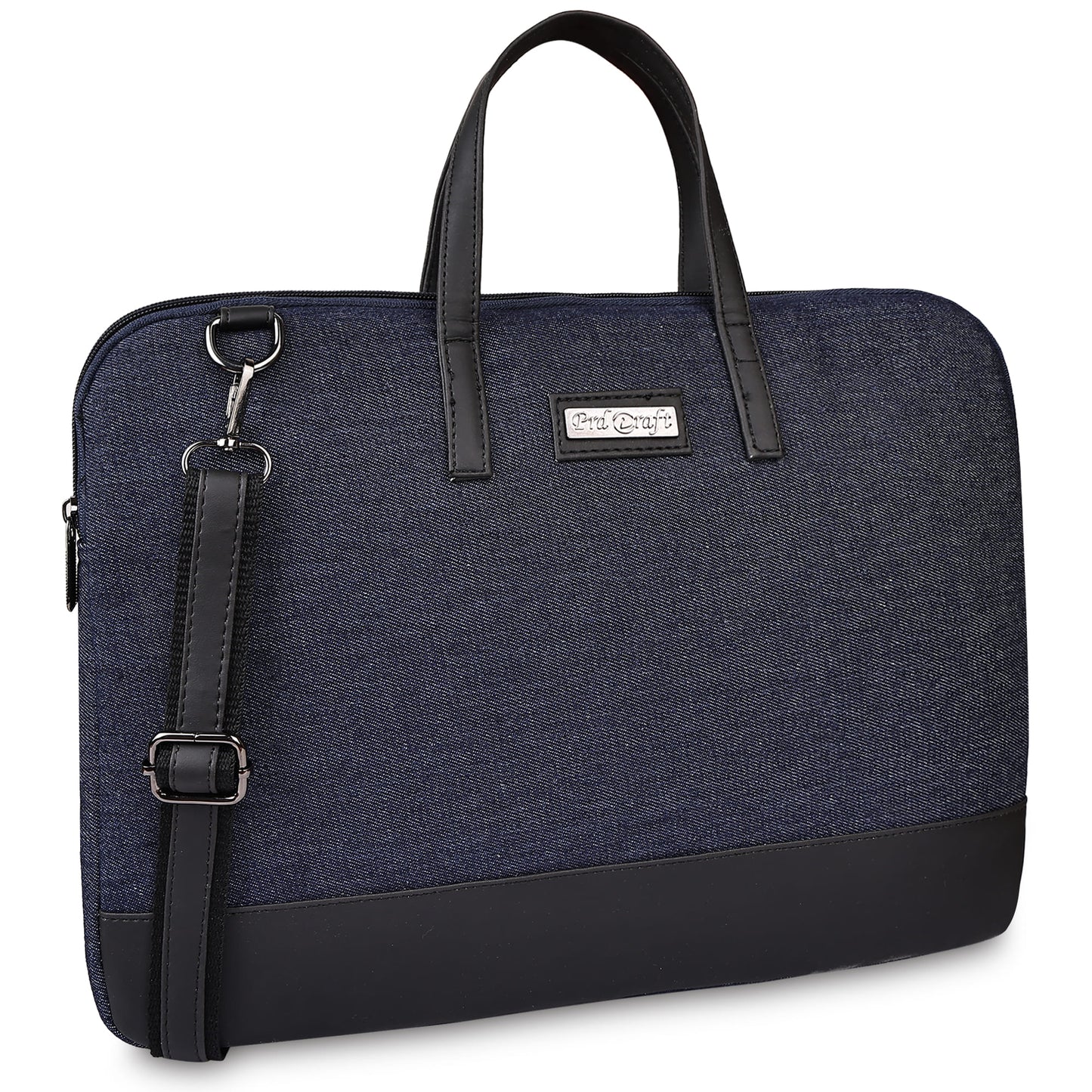 Urban Denim Laptop Bag with Black PU Leather Trim