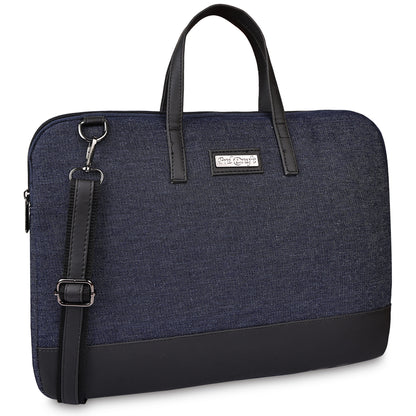 Urban Denim Laptop Bag with Black PU Leather Trim