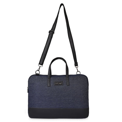 Urban Denim Laptop Bag with Black PU Leather Trim