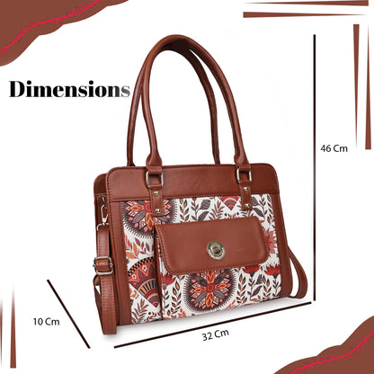 Brown Mandala Garden Satchel with PU Leather Trim