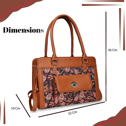 Tan FloraLeaf Satchel with Paisley Print  Handbag
