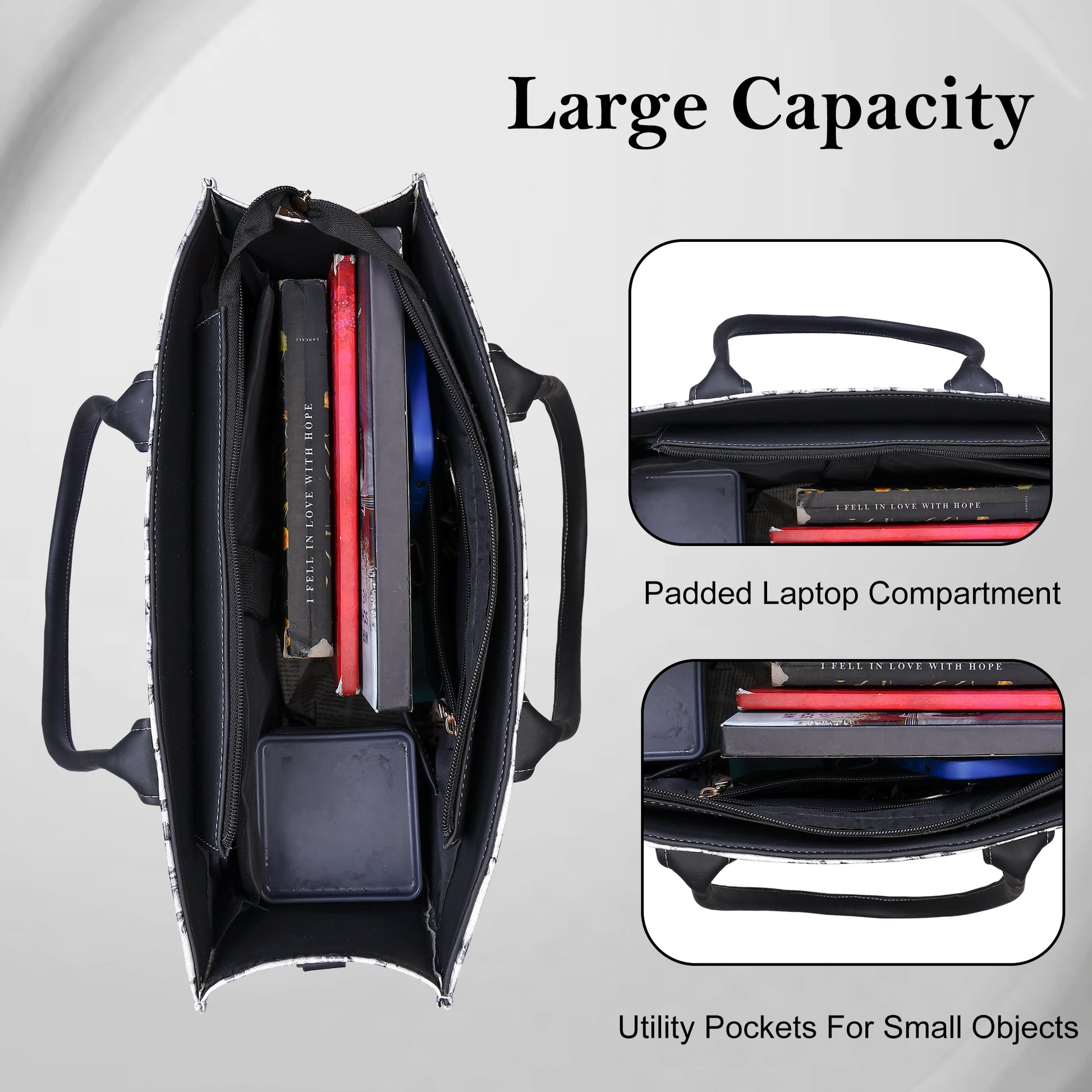 black laptop tote bag for women with padded laptop compartment 