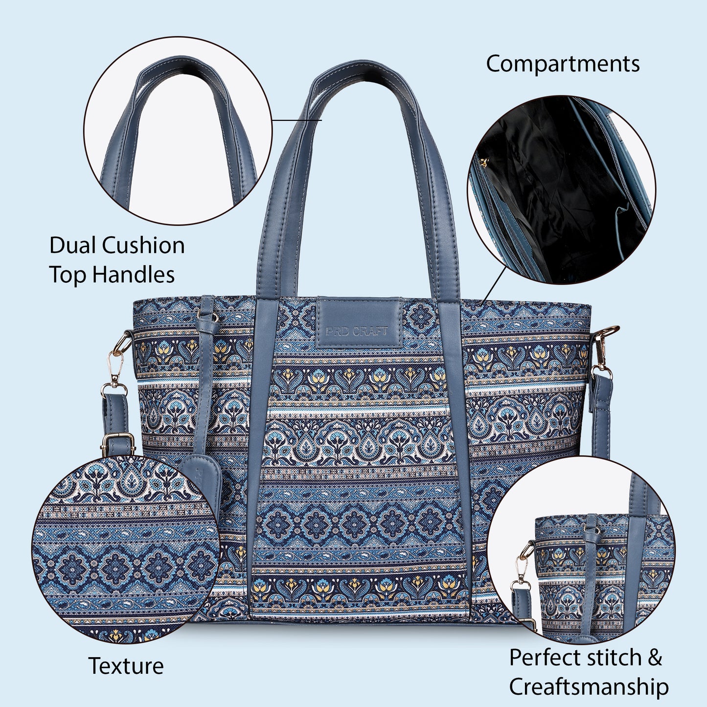 Multicolor Boho Floral Print Tote Handbag for Women