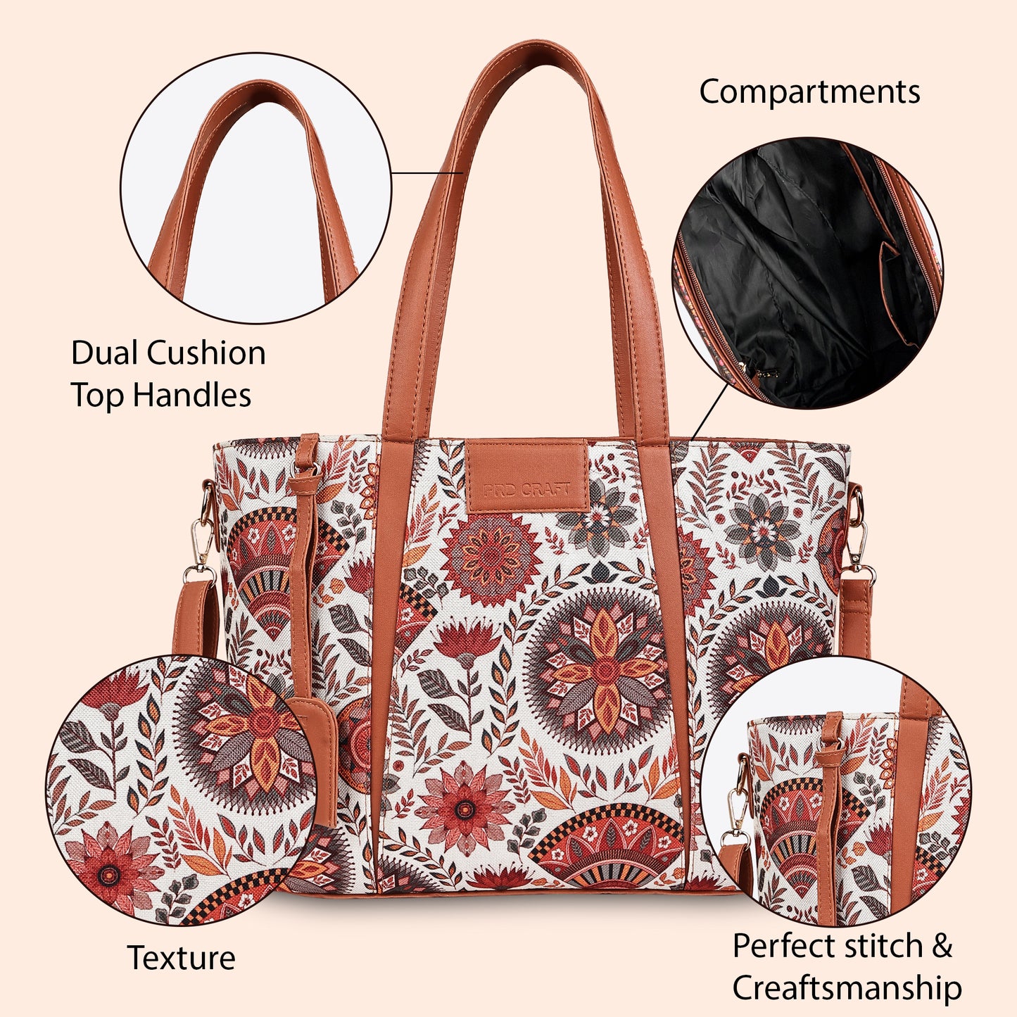 Multicolor Boho Floral Print Tote Handbag for Women
