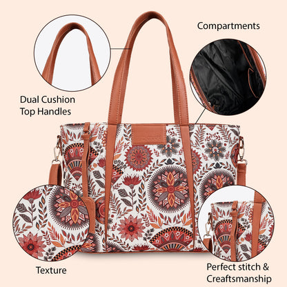 Multicolor Boho Floral Print Tote Handbag for Women
