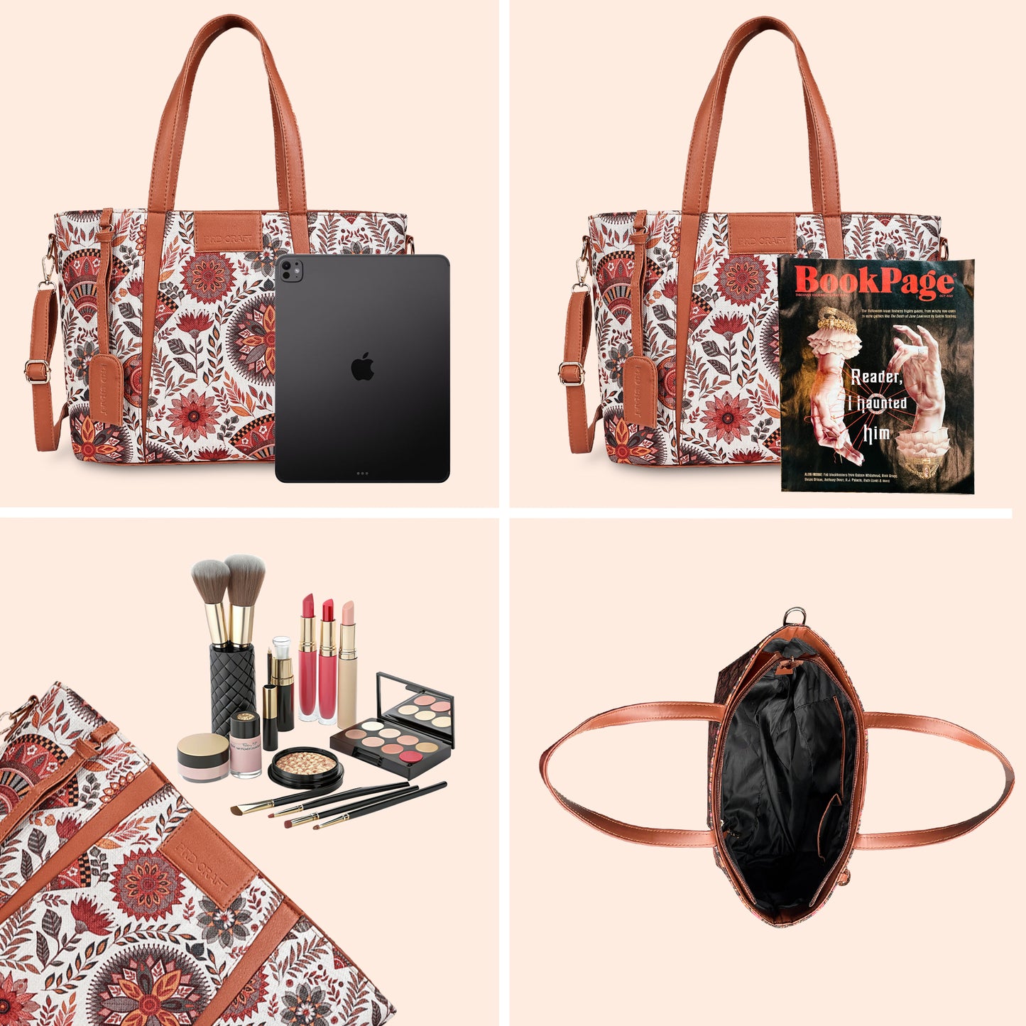 Multicolor Boho Floral Print Tote Handbag for Women