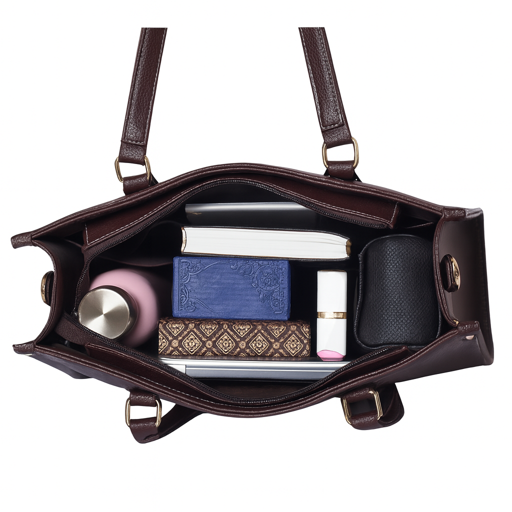 handbag with water bottle compartment