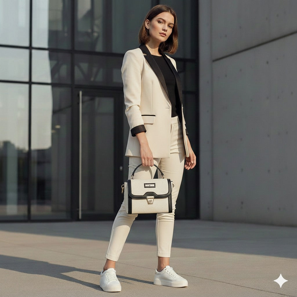 satchel bag​ beige black